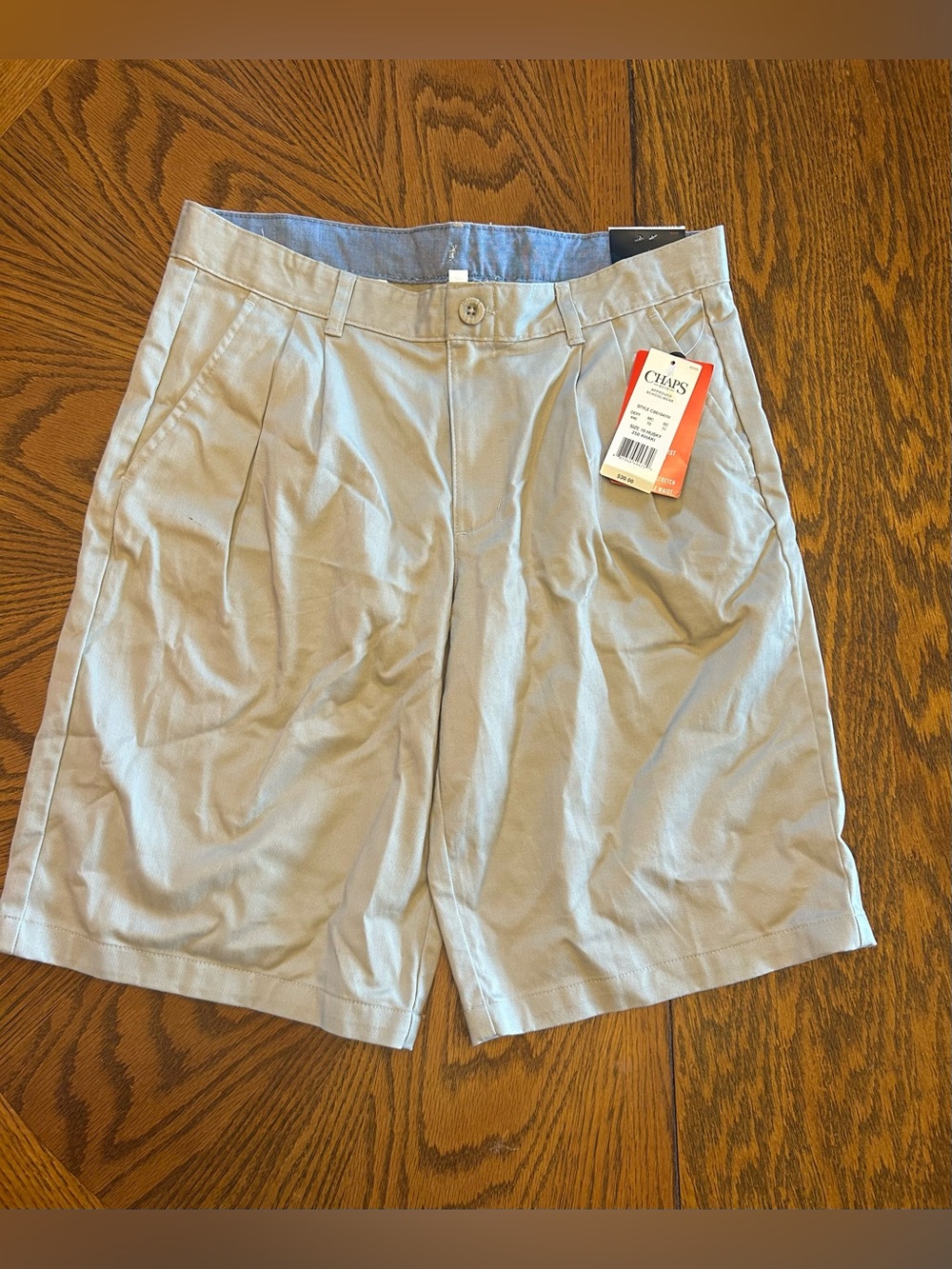 Boys Chaps Adjustable Waist Size 16 Husky Khaki Chino Pleated Uniform Shorts NWT
